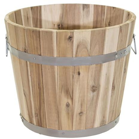 colourliving Pflanztopf Holz mit Griffen robuste Blumentöpfe Pflanzkübel rund FSC Akazienholz Blumenkästen aus Holz (38/32 cm)