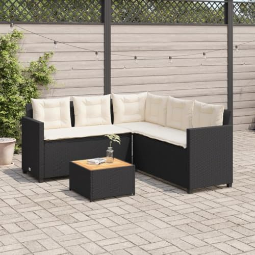 IKAYAA Rattan Lounge Balkon Lounge Klein Gartensofa Rattan Gartenlounge Ecklounge Ecksofa Loungemöbel Gartenmöbel Balkonmöbel Balkonsofa Schwarz