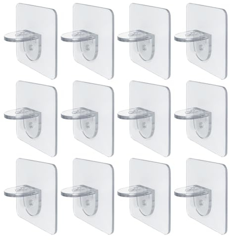 JIHUOO 20 Stück selbstklebende Regalstütze, transparenter Kunststoff, Regalstützen, Schrank-Trennstifte, Küchenschrank, Regalstifte, Möbelregalklammern, Bücherregalhalter, Klammern