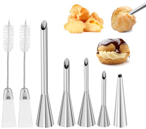 Cream Icing Piping Nozzles Tips, 5pcs Long Puff Nozzles Cream Filling Tubes Cupcake Filler Nozzle Puff Decorating Tool Kit for Filling Donuts Cupcakes Eclairs Pastries Cookies Cakes