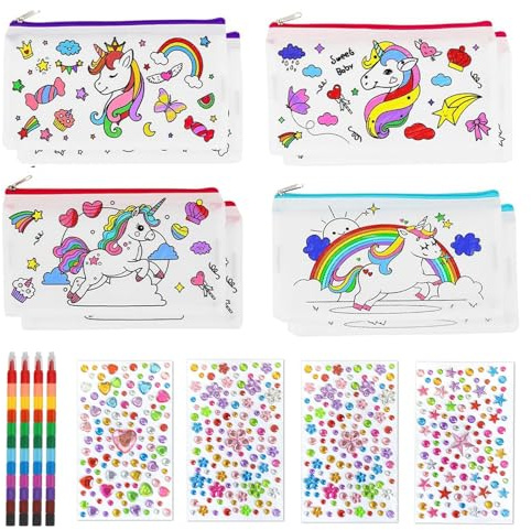 Stoffbeutel Zum Bemalen, 12 Stück Einhorn Bastelset, Federmäppchen Zum Bemalen, Taschen Zum Bemalen Für Kinder, Kindergeburtstag Basteln, Einhorn Kindergeburtstag, Stofftaschen Zum Bemalen