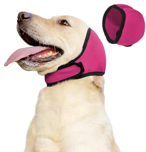 Dog Snood Swim Ear Protectors, Comfort Dog Ear Muffs Noise Protection, Waterproof Adjustable Cat Ear Shower Wrap, Pet Snood Ear Covers for Anxiety Relief,Swimming,Grooming (Rose Red, M)