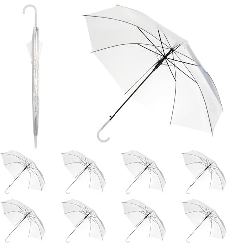 10er Set Klarsicht-Regenschirme 95 cm – Große Transparente Kuppelschirme mit 8 Rippen und Automatikgriff für Damen, Herren, Braut & Brautjungfern