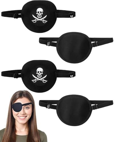FUGLUS 4 Stück Augenklappe für Erwachsene Kinder,eye patches,augenklappe pirat,Medizinische Augenklappe Verstellbare Piraten-Augenklappe für Linke Oder Rechte Augen Faule Amblyopie und Cosplay