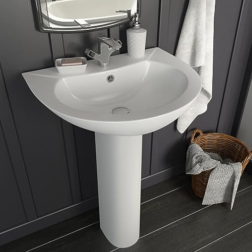 Qnhdfrt Lavabo autoportante con colonna in ceramica bianca 520x440x190 mm Design moderno con troppopieno per bagno ospiti WC e campeggio
