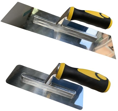 Smooth Plastering Trowels 2pcs Pack 200 x 80 mm and 360 x 100 mm Soft Grip, Stainless Steel Finishing trowels, Suitable for Smooth Wall and Ceiling Finishing, plastering, Scraping and Masonry Work
