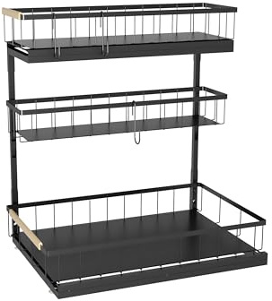 Fantasnight 3-Tier Pull-Out Under Sink Organiser - Metal Cabinet Drawers, 2 Pack, Black