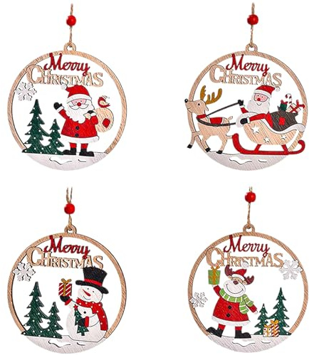 4 Stück Holz Weihnachten Anhänger Weihnachtsschmuck Weihnachtsmann Schneemann Deko Weihnachtsbaum Anhänger Weihnachten Fenster Deko Weihnachtsbaum Holzanhänger Weihnachtsanhänger