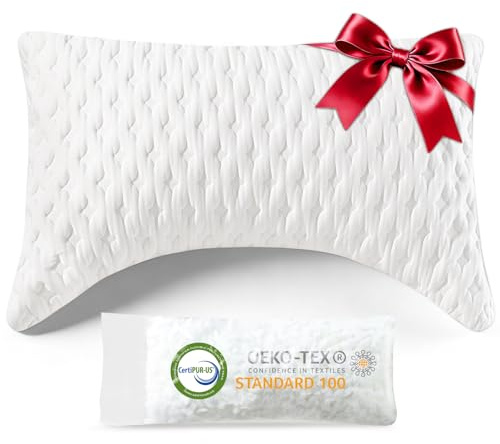 Juuwan Side Sleeper Pillow for Neck & Shoulder Support, Shredded Memory Foam Pillow Adjustable Bed Pillows With Curved Contour Design, Comfort Support Cooling Pillow- Extra Fill Included, 71 * 47.5cm