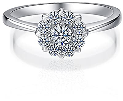 Ayoiow Weißgold Ringe, Blume Labordiamant Ring Weissgold Damen, 18k Weißgold Vorsteckring