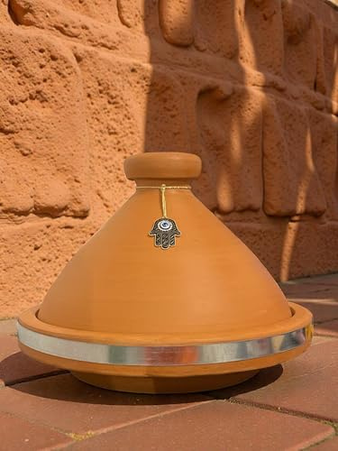 ORIGINAL Tajine Marocain Ø 30 cm Fait Main au Maroc – Terre Cuite Naturelle Sans Plomb – 5/6 Personnes – Avec Accessoires Inclus