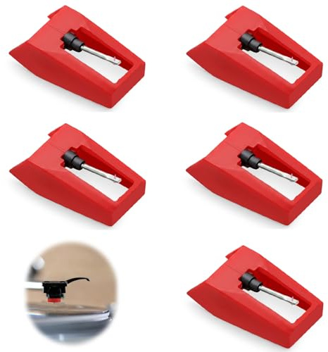 5 Stilo di Ricambio, Ricambi per Puntine da Giradischi, Puntine in Rubino, Grammofoni e Giradischi (rosso)