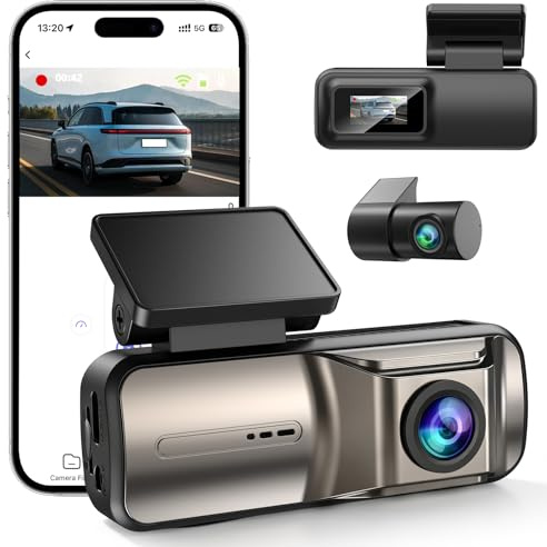 FLUXEONS 4K +1080P Dashcam Auto Vorne Hinten mit 64GB Karte, APP Steuerung mit 5GHz Wi-Fi, G-Sensor, 170° Weitwinkel, Nachtsicht, WDR, 24/7 Parküberwachung, Loop-Aufnahme (X3)