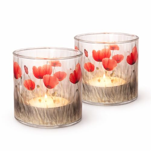 Windlicht Glas mit Tulpen-Motiv Ø 9 x 10 cm – Frühlingsdeko Kerzenhalter rot-grün – Logbuch-Verlag