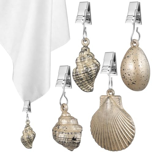 4 Stück Tischdeckenbeschwerer aus Metall mit Muschel Motiv, Schwere Tischdeckengewichte für Outdoor, Windfeste Tischklammern aus Zinklegierung für Garten, Terrasse und Camping, Vintage Design