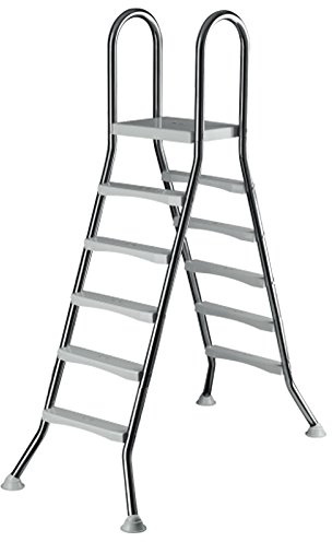 IDEAL Hochbeckenleiter Edelstahl V2A 1.4301-5/5 Stufen mit Plattform - Für 1,50 m Aufstellbecken - Ø 42 mm Holm - Kürzbar - Belastbar bis 120 kg