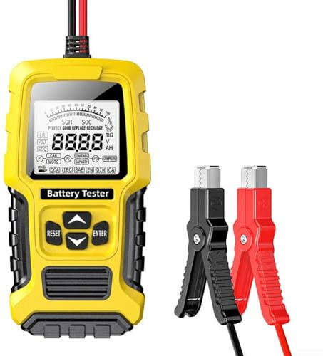 Hosrivae Autobatterietester, 12 V, 24 V, 3–200 Ah, Blei-Säure-Analysator für AGM GEL WET, LCD-Display, Scan-Werkzeug mit SOH SOC CCA IR-Ergebnissen, SAE DIN IEC EN CA JIS-Standards, Gelb (gelb)