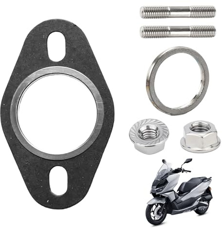 Auspuff Dichtungen Set für Roller 50ccm 2T[6 Stück], Auspuffdichtung + Krümmer Dichtung Set mit Stehbolzen M6 & Muttern, Universal Passend für Yamaha Aerox, Peugeot Speedfight 2/3, Aprilia SR, MBK