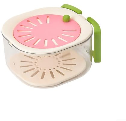 Food Washing and Draining Basket with Foldable Handle and Rotatable Lid Designed for Vegetables, Fruits, Pasta, and Salads (Pink)