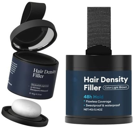 hairo Hair Density Filler, Hairline Powder Root Touch Up for Thinning Hair Coverage, Hair Fibre Waterproof Effect, Bald Spot Concealer for Women Men, Dark Brown Instant Blend with Puff Mirror