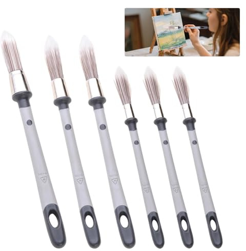 6PCS Sash Brush Set, 8.27/8.66/8.86 Inch Radiator Paint Brush for Decorating, Round Paint Brushes for Baseboards,Corners,Edges,Narrow Areas,Touch Up(Grey)