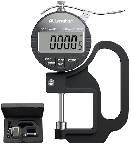 ALLmeter Spessimetro Digitale 0-25,4mm/0-1” con Precisione 0,01mm/ 0,0005 | Calibro di Spessore Digitale con Display LCD, Commutabile mm/pollici, Azzeramento e Spegnimento Auto, per Pelle Carta Tessuto