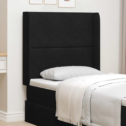 LoogCape Kopfteil Ohr Schwarz Samt gepolstert 80 x 16 x 4 cm mit Holzrahmen, Wandkissen für Schlafzimmer, Boxspringbett, Doppelbett, gemütliche Rückenlehne und dekorative Polsterung