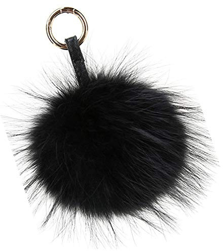 feifanshop Damen Pom Pom Bommel Anhänger Taschenanhänger Schlüsselanhänger für Handtaschen, Rückspiegel im Auto (Schwarz)