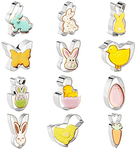 24 Stück Ostern Ausstechformen Keksausstecher Plätzchenformen aus Edelstahl - 12 verschiedene Formen, 6 bis 10 cm Länge