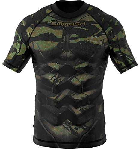 SMMASH Tiger Armour Rashguard Kort Pojke för MMA, BJJ, Krav Maga, Kompression Funktionell Skjorta Topp Män, Andas och Lätt, Antibakteriellt Material, Tillverkad i EU (XL)