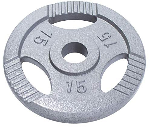 GORILLA SPORTS® Olympic viktskivor - 1,25 kg, 2,5 kg, 5 kg, 10 kg, 15 kg till 20 kg vikter, 50 mm hål, Tri-Grip, gjorda av gjutjärn, silver - viktskivor, olympiska plattor