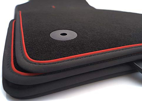 Fußmatten für Audi Q5 SQ5 (8R) 2006-2015 Velours Premium Autoteppiche Matten 4-teilig Zierstreifen Rot, Original Qualität