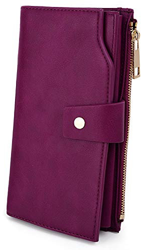 UTO Geldbörse Damen RFID Blocking PU Leder Kupplung 21 Kartensteckplätze Halter Organizer Damen Geldbörse mit Große Kapazität Innentasche passt 5,5 '' Handys Lila2