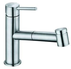 Kludi Küchenarmatur Einhand-Wasserhahn druckfest mit ausziehbarem Auslauf Edelstahl Steel Silber