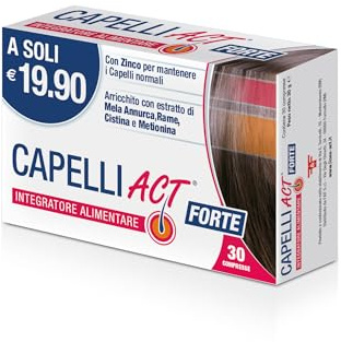 Capelli Act Forte, Integratore Alimentare per Capelli, 30 Compresse | A base di Zinco e con Estratto di Mela Annurca, Rame, Cistina e Metionina