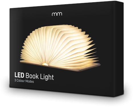 mikamax – mm - LED Book Light – Buch-Lampe - Usb wiederaufladbar - kabellos - 4 Lichtmodi - aus echtem Holz und Papier - stimmungsvolle Beleuchtung - Led-Nachtlicht