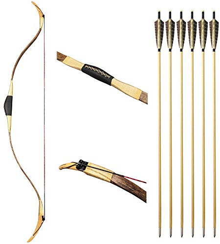 SHARROW Tiro con L'Arco Tradizionale Arco Ricurvo e Frecce Set 20-40lbs Longbow Fatto a Mano in Stile Turco Mongolo Arco del Cavallo Arco da Caccia Arco Lungo per Adulti (40lbs, Tipo 1)