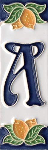 Hausnummern, italienische Keramikfliesen mit Zahlen und Buchstaben, Zitronen-Design, Fliesengröße: 10 cm x 3,5 cm (Buchstabe A)