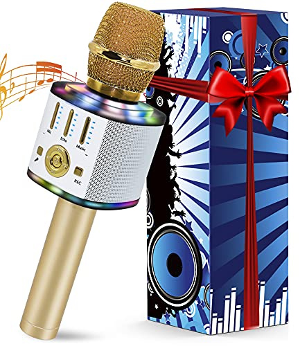 Karaoke Wireless Microphone, 5 in 1 Bluetooth Microphone with Dancing LED Lights, Portable Singing Mic Karaoke Machine Speaker, Home KTV Karaoke Player for Kids Adults Party Support Android iOS Device