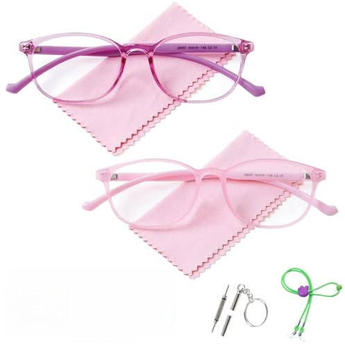 AetrvoHope Lunettes anti-lumière bleue avec étui pour enfants et adolescents, garçons et filles, monture transparente ultralégère et anti-fatigue oculaire et lunettes UV400, Bleu et rose 2, 147