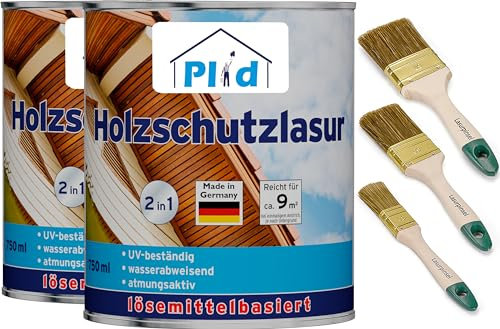 PLID® Holzschutzlasur Palisander satin - [LANGZEITSCHUTZ] - Laub- und Nadelhölzer - feuchtigkeitsregulierend - UV-beständig - wetterbeständig - Holzschutzlasur für aussen - Made in Germany 1,5l Set