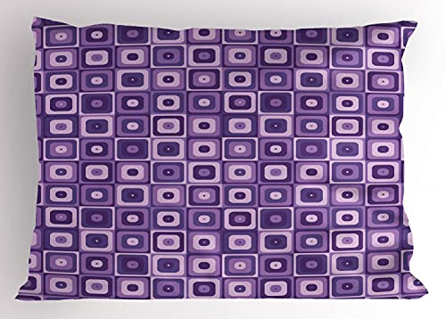 Ambesonne Retro Pillow Sham Set of 2, Monochromatic Style Rounded Corners Squares in Purple Color Palette Print, Quality Microfiber Bedding Item for All Seasons, 26 x 20, Quartz and Pale Mauve