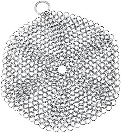 1pcs Round Cast Iron Cleaner with Durable Plastic Pan Grill Scrapers Anti-rust Stainless Steel Chainmail Scrubber Pot Skillets Griddles Woks Cleaning Brush