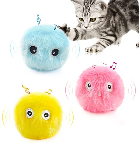Katzenbälle Interaktives Katzenspielzeug, 3 Stück, Mit Geräusch, Katzenminze und Sound, Flauschiges Spielzeug für Kätzchen