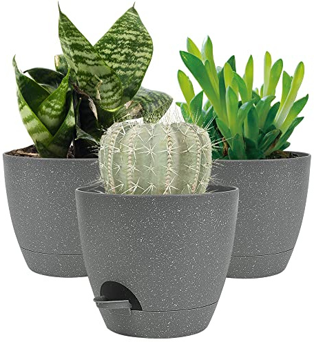 20 cm Blumentöpfe für den Innenbereich, selbstbewässernde Blumentöpfe mit Ablauflöchern und Tabletts, dekorativ, modern, geeignet für Blumen, Schlangenpflanze, Aloe, Violett und Zimmerpflanze (grau)
