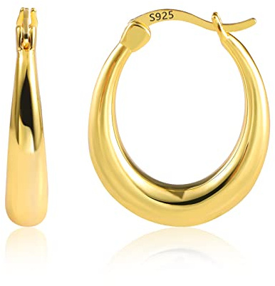 KISSPAT Créoles Ovales Femme Or, Grandes Boucles d'Oreilles, Épaisses, Grandes, Géométrique, Légères, Chunky, Argent 925, Hypoallergénique Or 14 Carats, Bijoux Cadeaux