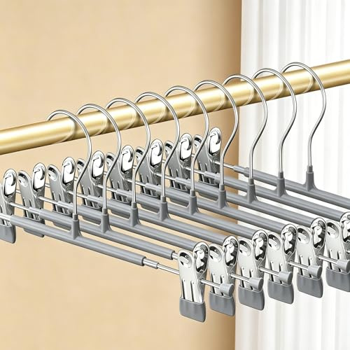 Metall Hosenbügel, 10 Stück Kleiderbügel mit rutschfest Clips 30 cm,Rockbügel Hosenbügel Platzsparend für Hosen Shorts Rock Socken Unterwäsche (grau)
