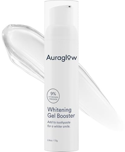 Auraglow Teeth Whitening Gel for Toothpaste, 9% Hydrogen Peroxide, Add to Toothpaste to Whiten, 350+ Whitening Treatments, Removes Coffee Wine Tea Stains, No Trays or Strips, Made in USA, 2.6oz
