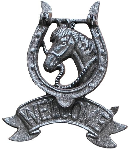 Batacchio Portone Battente per Porta A Parete per Cancello, Maniglia per Porta in Ghisa con Decoro A Testa di Cavallo, Maniglia per Porta Interna Esterna