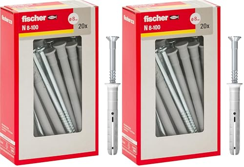 Fischer Tasselli prolungati a Battere N 8x100 Y, Fissaggio a percussione per calcestruzzo, Pieno e semipieno, 508278, 20 Pezzi per Confezione, Grigio, 8X100 MM (Confezione da 2)